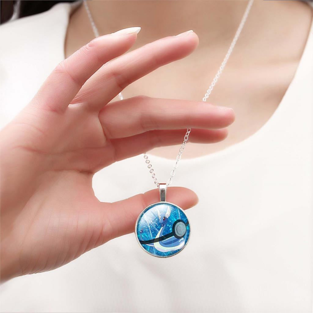 Fashion Pokemon Ball Necklaces Glass Bottle Pokemon Jewelry Silver Plated