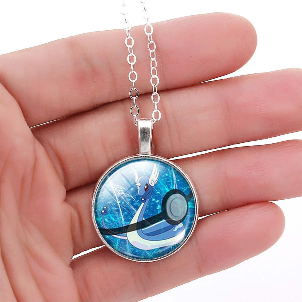 Fashion Pokemon Ball Necklaces Glass Bottle Pokemon Jewelry Silver Plated