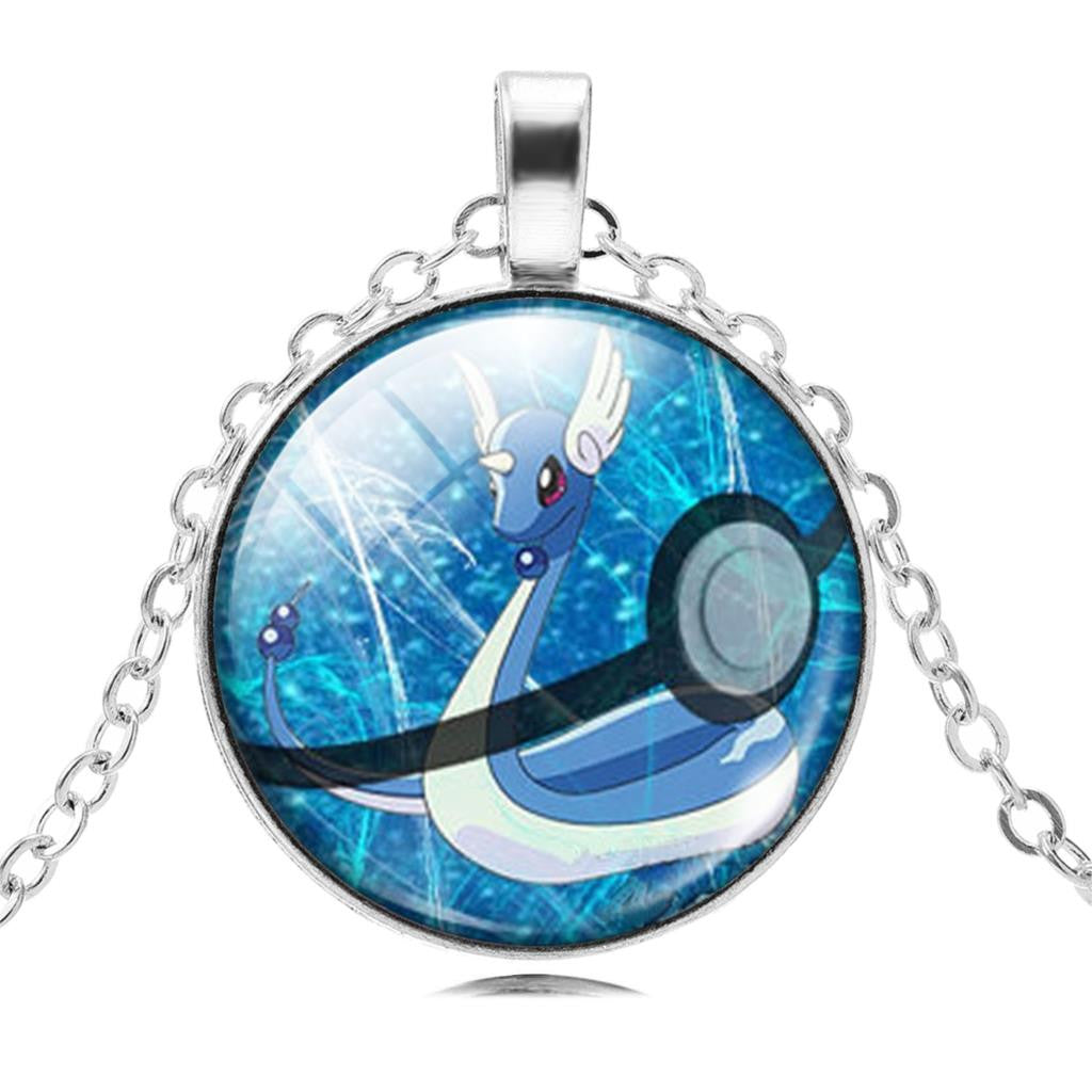 Fashion Pokemon Ball Necklaces Glass Bottle Pokemon Jewelry Silver Plated