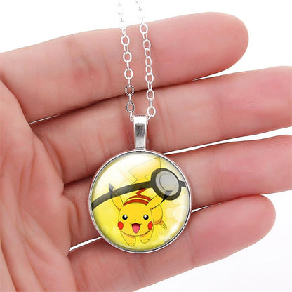 Fashion Pokemon Ball Necklaces Glass Bottle Pokemon Jewelry Silver Plated