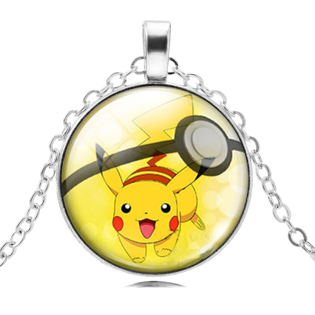 Fashion Pokemon Ball Necklaces Glass Bottle Pokemon Jewelry Silver Plated