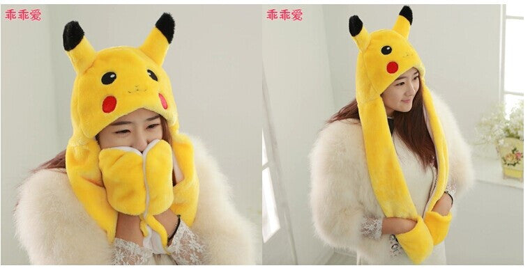 lovely pokemon pikachu plush hat with gloves