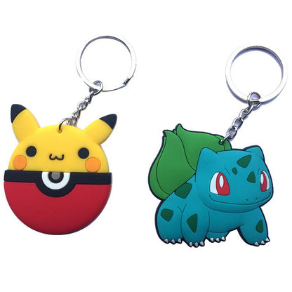 Poke Ball Key chain Pikachu Pokemon  pvc key ring holder keyrings pendant Jewelry chaveiro gift