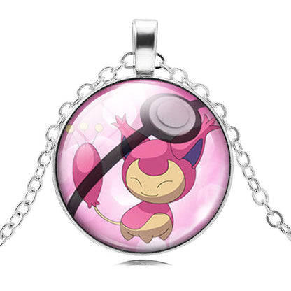 Fashion Pokemon Ball Necklaces Glass Bottle Pokemon Jewelry Silver Plated