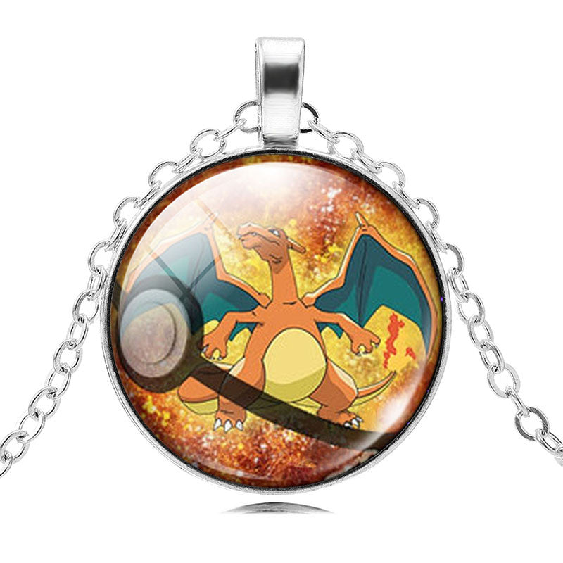 Fashion Pokemon Ball Necklaces Glass Bottle Pokemon Jewelry Silver Plated