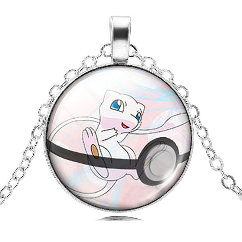 Fashion Pokemon Ball Necklaces Glass Bottle Pokemon Jewelry Silver Plated