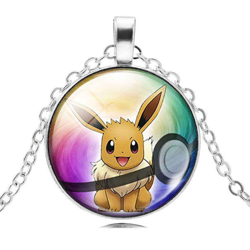 Fashion Pokemon Ball Necklaces Glass Bottle Pokemon Jewelry Silver Plated