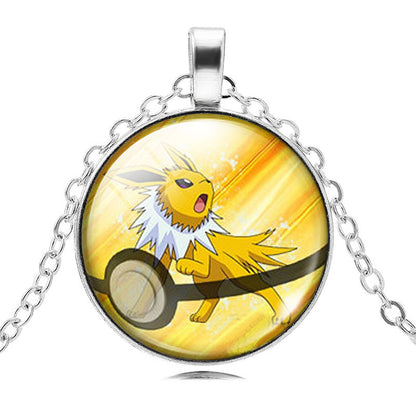 Fashion Pokemon Ball Necklaces Glass Bottle Pokemon Jewelry Silver Plated