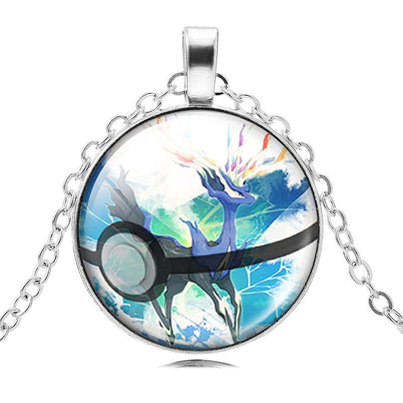 Fashion Pokemon Ball Necklaces Glass Bottle Pokemon Jewelry Silver Plated