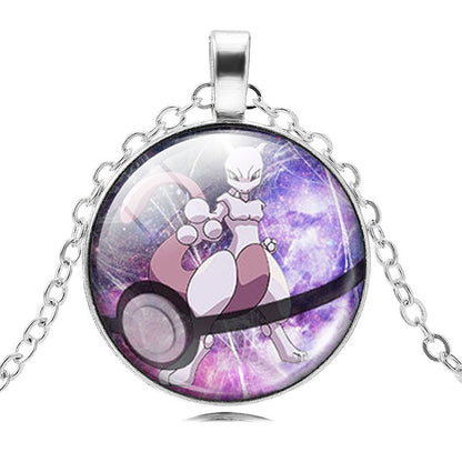 Fashion Pokemon Ball Necklaces Glass Bottle Pokemon Jewelry Silver Plated