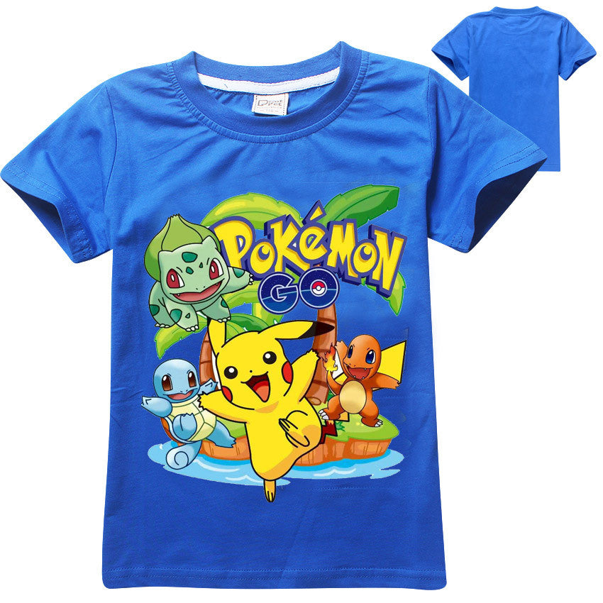 Pokemon pattern 100% cotton T-shirt short sleeve T-shirt summer coat boy child movemen