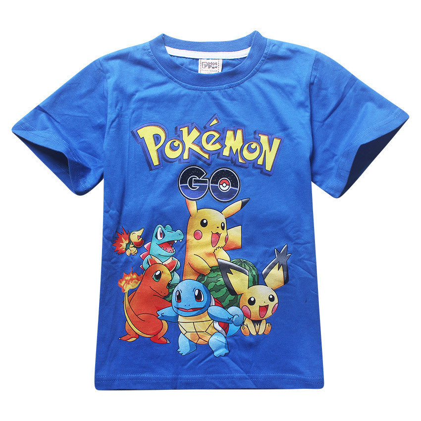 Pokemon pattern 100% cotton T-shirt short sleeve T-shirt summer coat boy child movemen