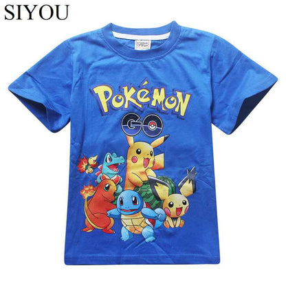 Pokemon pattern 100% cotton T-shirt short sleeve T-shirt summer coat boy child movemen