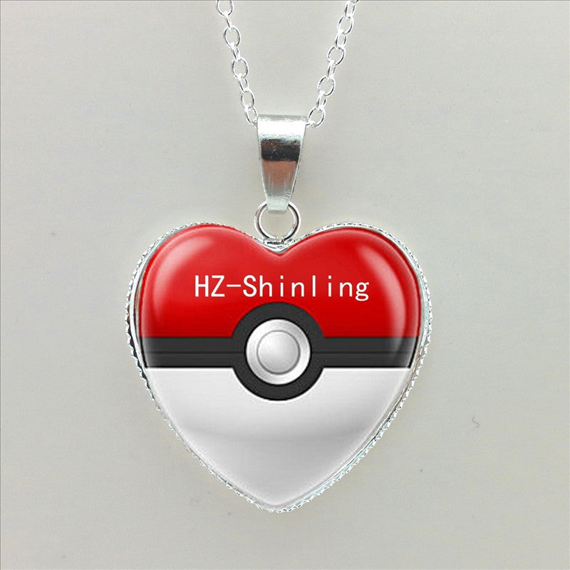 New Pokemon Pokeball Heart Necklace Silver Heart Necklace