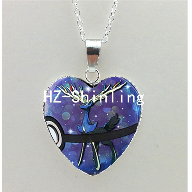 New Pokemon Pokeball Heart Necklace Silver Heart Necklace