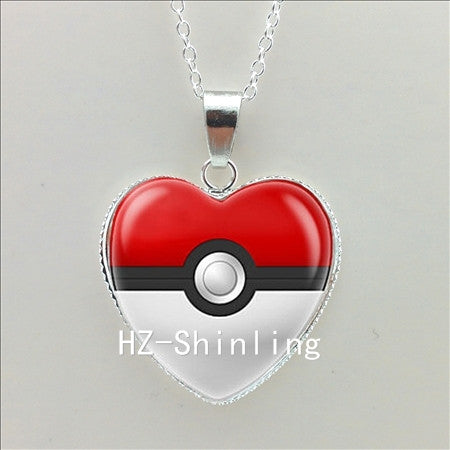 New Pokemon Pokeball Heart Necklace Silver Heart Necklace