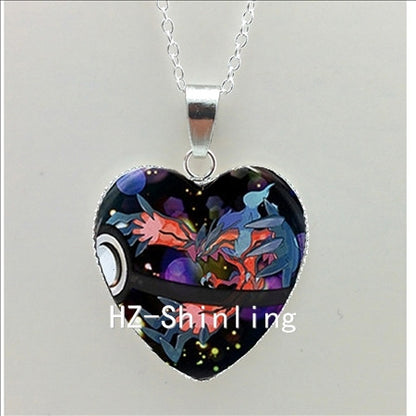 New Pokemon Pokeball Heart Necklace Silver Heart Necklace