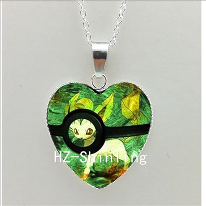 New Pokemon Pokeball Heart Necklace Silver Heart Necklace