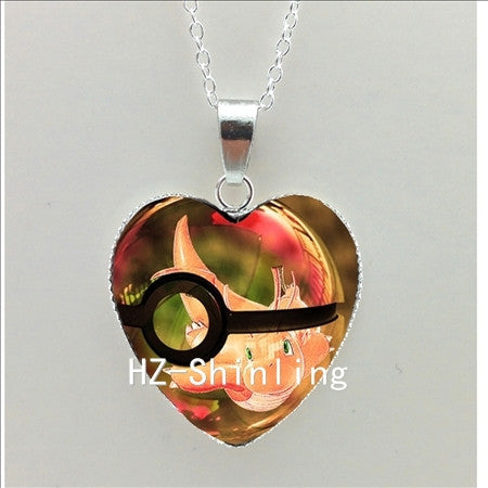 New Pokemon Pokeball Heart Necklace Silver Heart Necklace