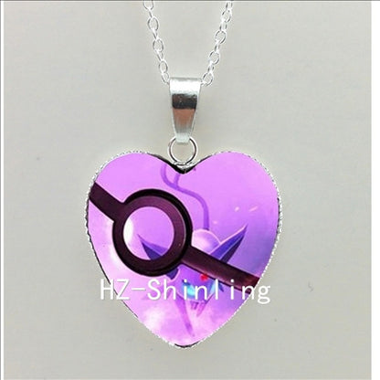 New Pokemon Pokeball Heart Necklace Silver Heart Necklace