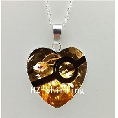 New Pokemon Pokeball Heart Necklace Silver Heart Necklace