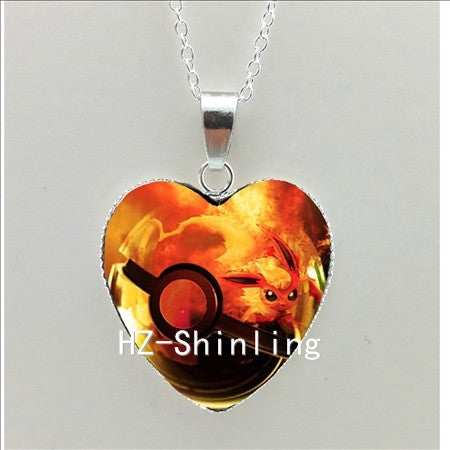 New Pokemon Pokeball Heart Necklace Silver Heart Necklace