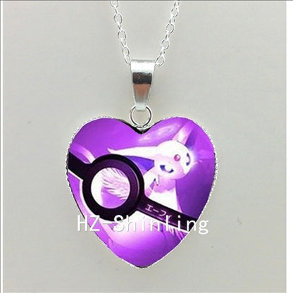 New Pokemon Pokeball Heart Necklace Silver Heart Necklace