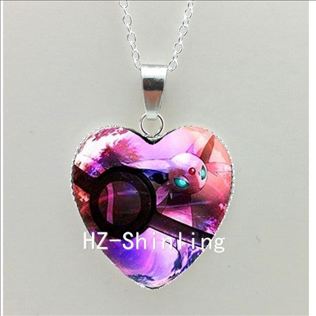 New Pokemon Pokeball Heart Necklace Silver Heart Necklace