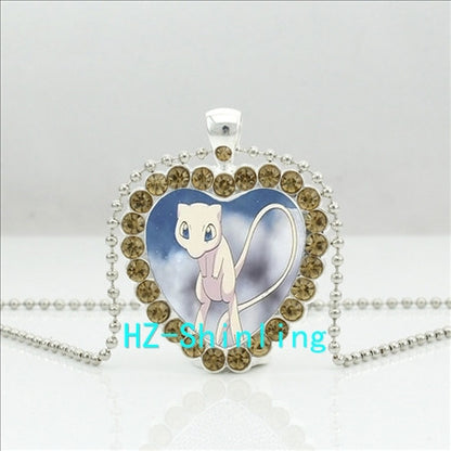 Heart Necklace Mewtwo Crystal Pendant