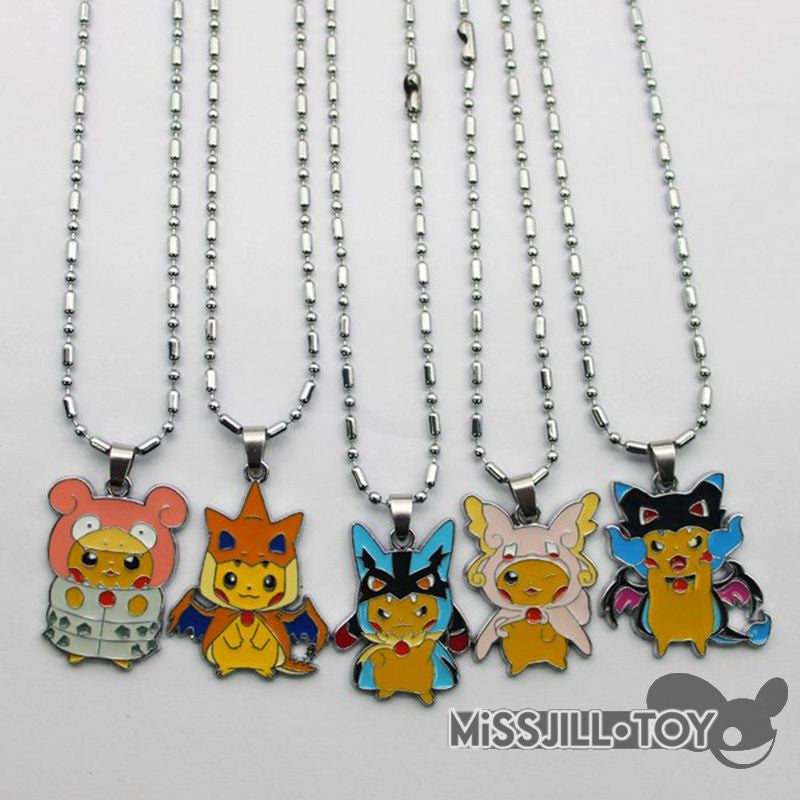 5styles Pokemon Pikachu metal pendant alloy necklace chain lovely mini toy