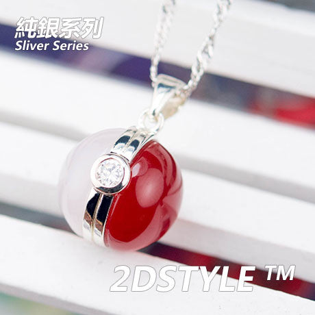 Pokemon GO necklace sprite poke ball Natural Agate 925 silver pendants necklace