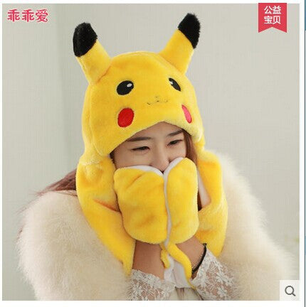 lovely pokemon pikachu plush hat with gloves